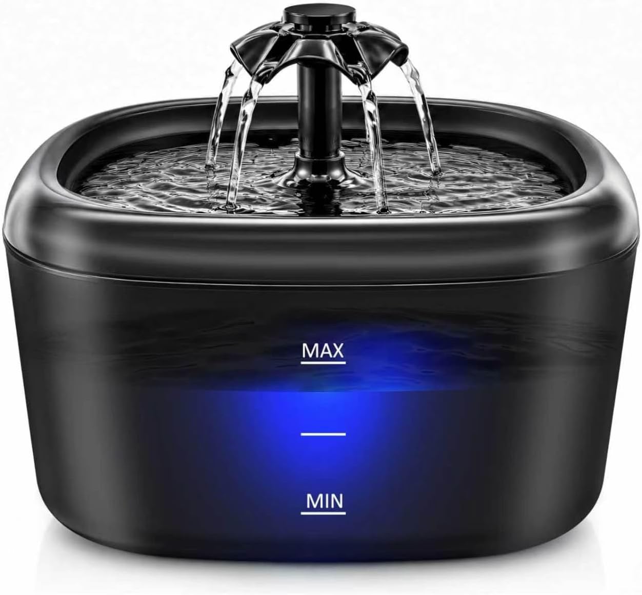 Fontaine à Eau pour Chats et Chiens, 2,2L Distributeur Automatique avec Indicateur LED, Pompe Ultra-Silencieuse, Système Triple Filtration, Abreuvoir sans BPA pour Animaux, Noir