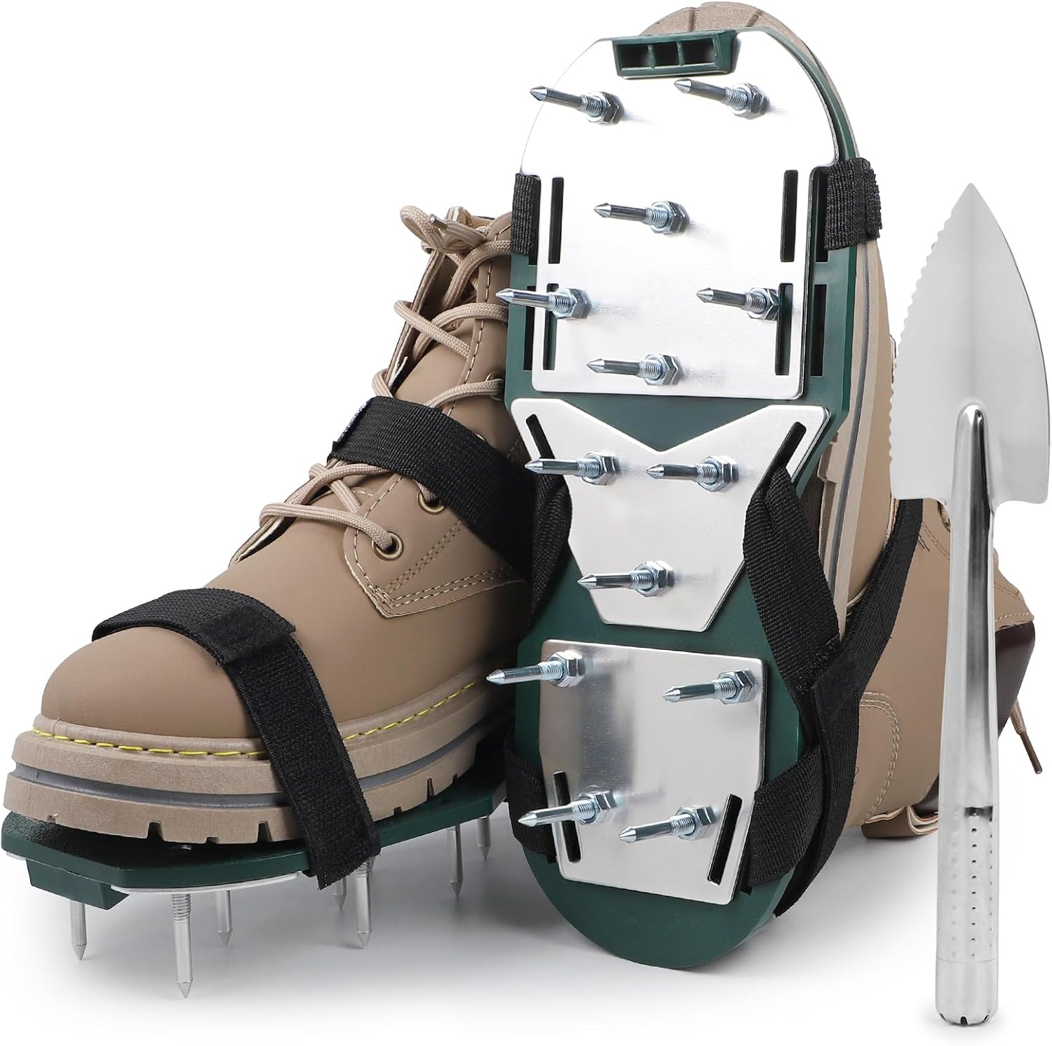 LALAGO 1 Paire Sandales Aérateur de Pelouse Noir, Chaussures à Clous avec Velcro, Pelle, Chaussures Professionnelles pour Gazon, Chaussures à Ongles Scarificateur pour Cour Jardin