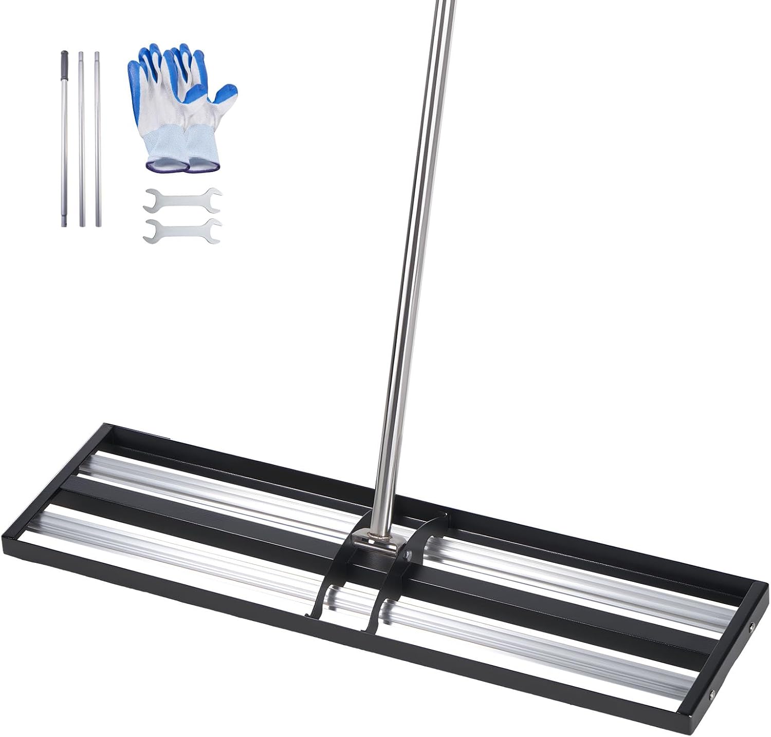 VEVOR Râteau de Nivellement de Pelouse Amélioré avec Rouleaux 918x255 mm Niveleur de Gazon en Acier Inoxydable, Outil de Nivellement pour Jardin, Cour et Terrain de Golf, avec Manche Réglable 2130 mm