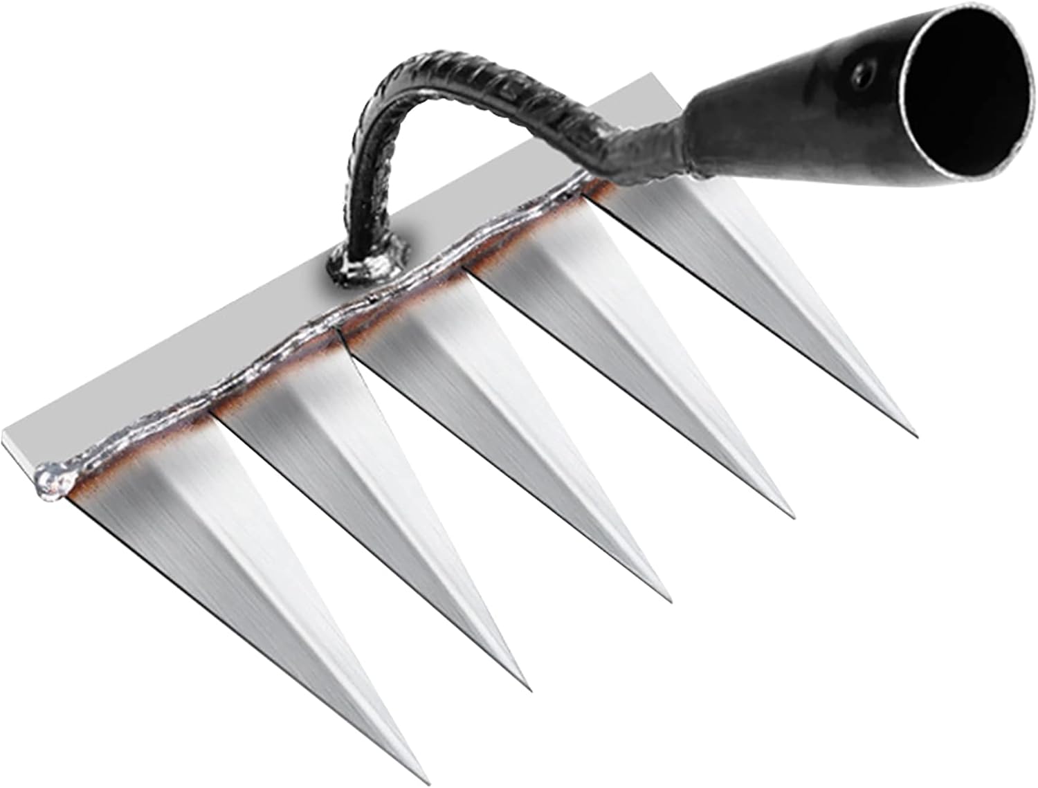 Rateau Jardin, Outillage de Jardin, Rateau de Désherbage Outils Jardinage, Rateau Gazon Scarificateur Manuel 4 Dents en Acier, Houe Jardinage, pour Désherbage/Ameublissement du Sol/Semis (sans Bâton)