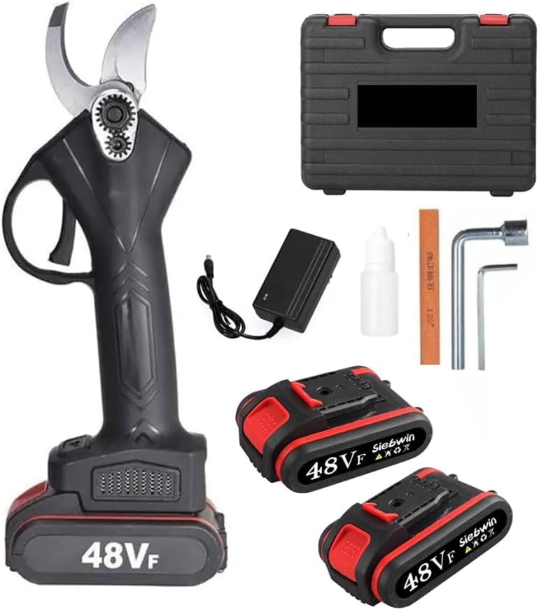 Ciseaux d'élagage avec 2 piles de 48 V, tranche, branches professionnelles, ciseaux de jardin, arbres à fruits sans fil, arbustes, vert bleu noir