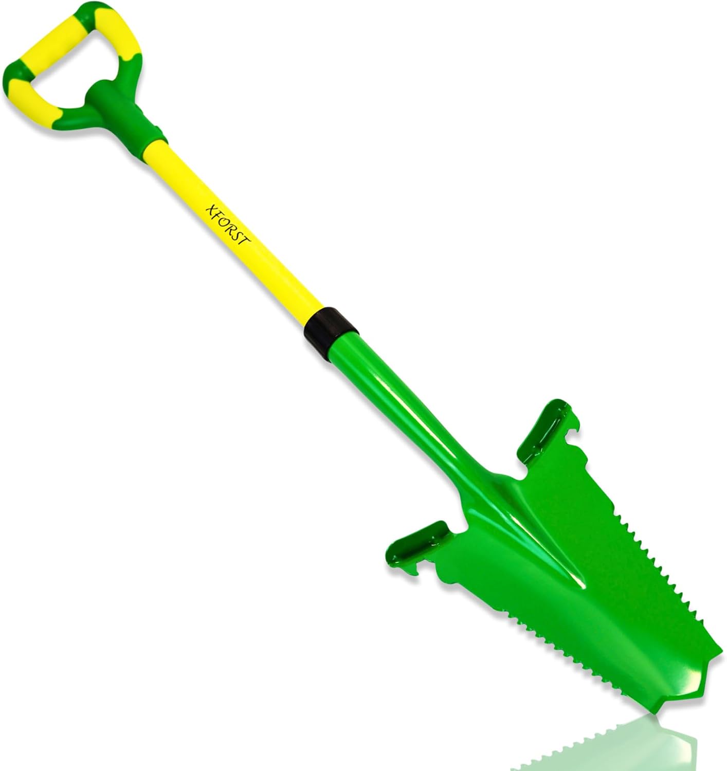 Xforst Bêche de Jardin Coupe Racine avec Scie à Racines, Pelle Bêche Jardinage en Acier au Carbone pour Sols Durs, Manche Ergonomique 114 cm en Fibre de Verre avec Poignée Antidérapante, SZ3#