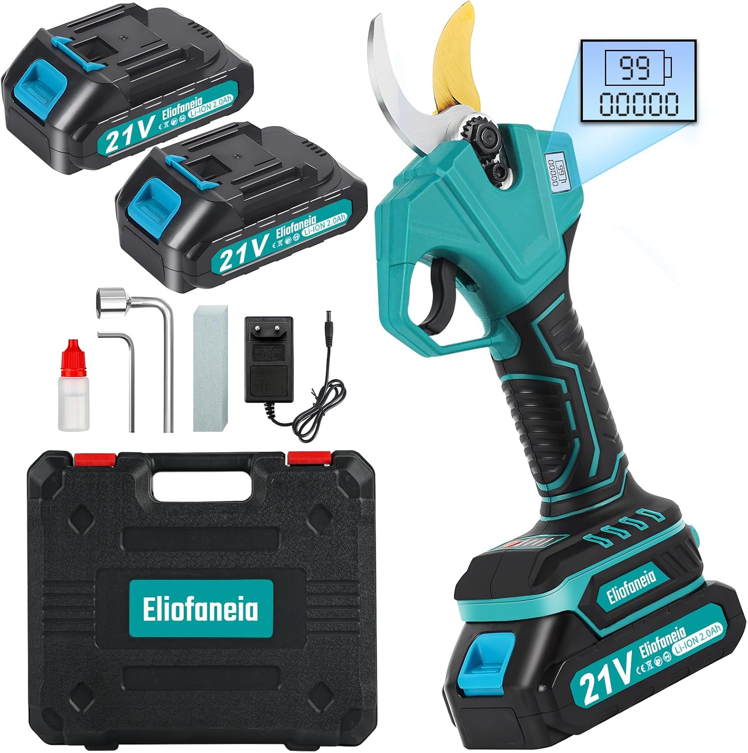 Sécateur électrique sans Fil Affichage avec Écran Diamètre de Coupe Max 30 mm avec 2x2000mAh Batteries 21V, Sécateur électrique pour Jardin,Arbustes,Branches,Secateur à Batterie
