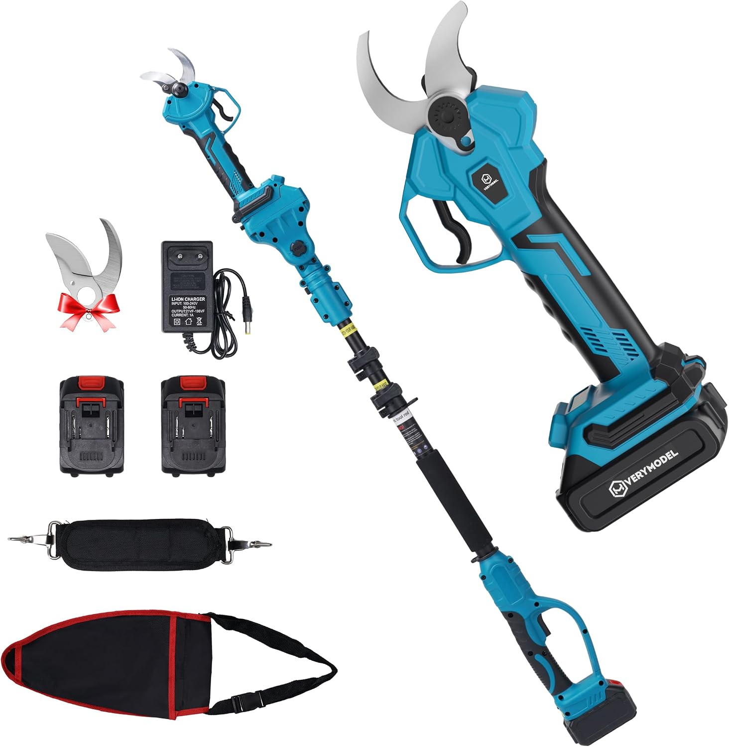 Sécateur Électrique Télescopique, 40mm Sécateur Electrique Sans Fil avec 21V 2x4.0Ah Batterie, SK5 Lame tranchante, Moteur Brushless, Sécateur de Jardin pour Vigne, Jardinage