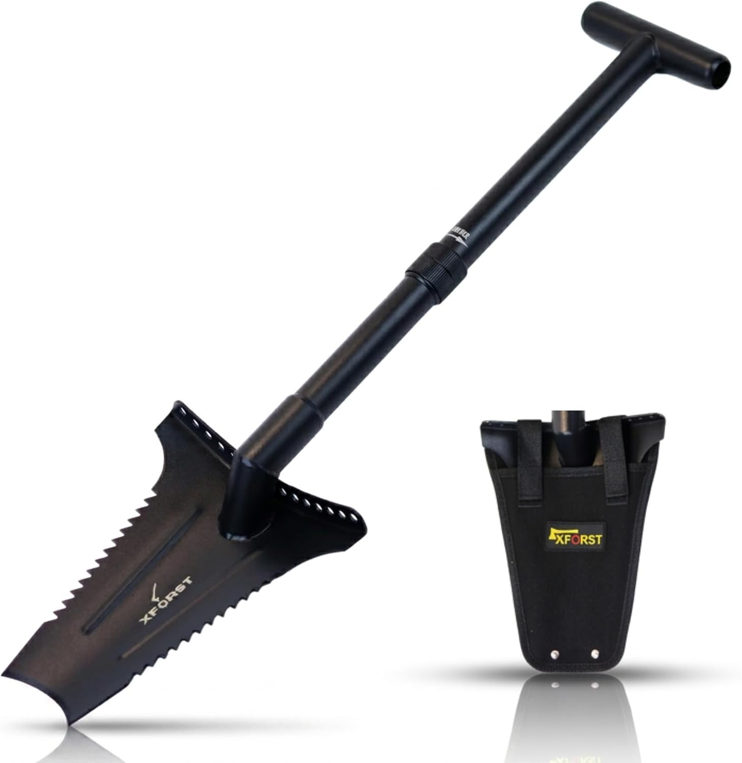 Xforst X-SZ2 Bêche en Acier au Carbone – 86 cm, 1,88 kg, Lame Trapezoïdale avec Bord Tranchant, Idéale pour Le Jardinage, l'Élimination des Racines, Détecteur de Métaux/Bord de Repose-Pied Renforcé