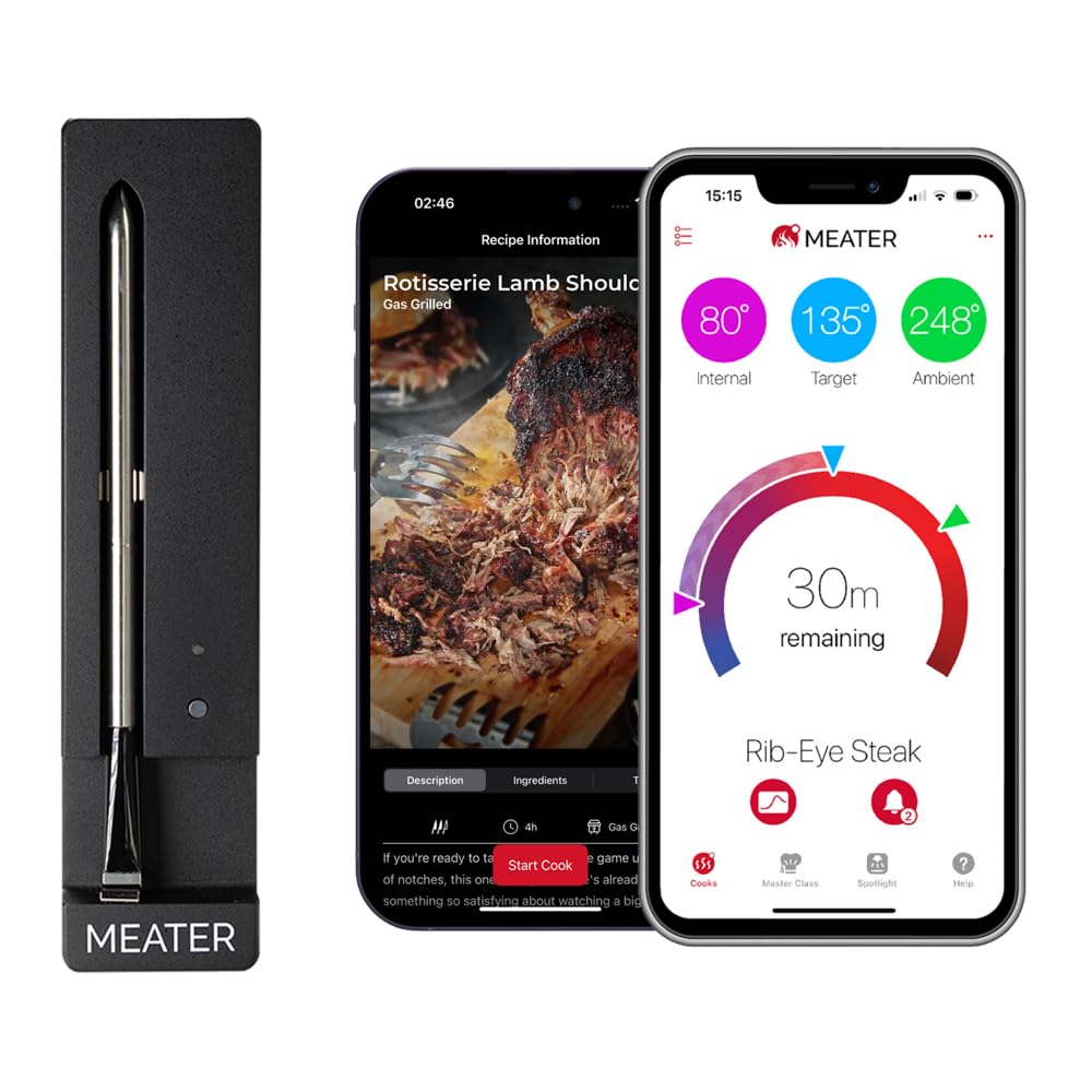 MEATER SE Thermomètre à viande numérique sans fil Bluetooth intelligent | Plus de 50 recettes Master Class dans l'application gratuite | Température interne et ambiante | Idéal pour four, grill,