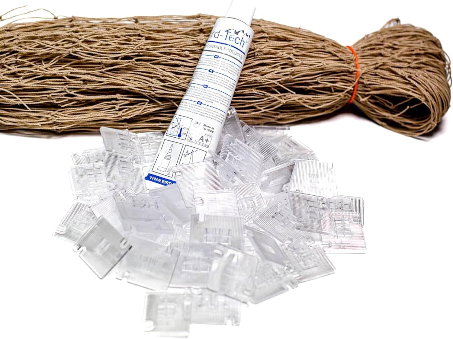 Bird-Tech TM Filet Balcon pour Les Chats Couleur Pierre + 50 Crochets Fixations + 1 Silicone Transparent 80ml. (5x3 MTS)