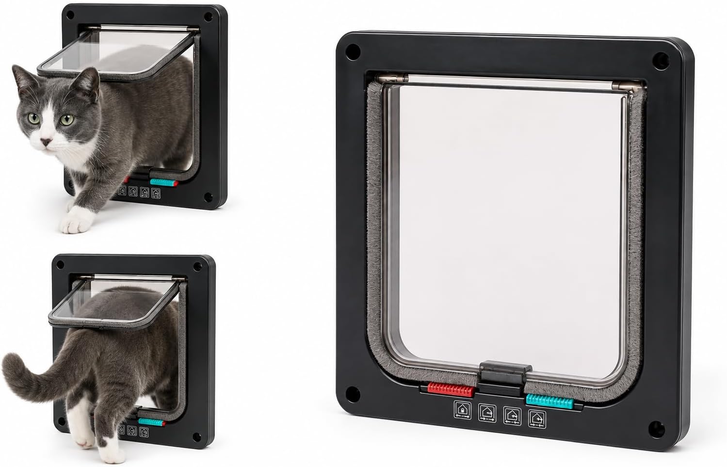 Flamingo Chatière Tami 4 Réglages Noire - Silencieuse avec Fermeture Magnétique, Facile à Installer pour Toutes Portes