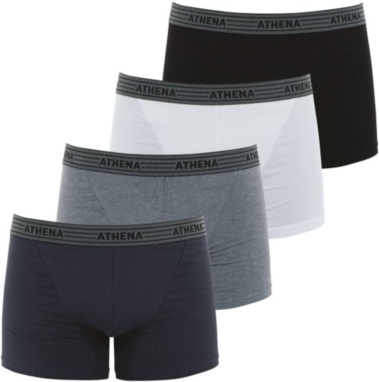 Athena - Lot de 4 Boxers Homme Ecopack - Boxers Coton Stretch Respirant - Label Oeko-TEX® Standard 100 - Coupe Ergonomique, Doublure Avant, Confort et Maintien
