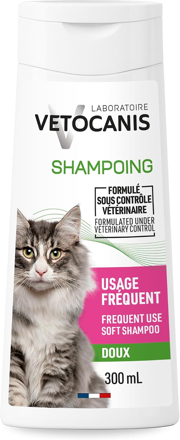 Vetocanis | Shampoing Chat Dermoprotecteur à Usage Fréquent 300 ml | Shampoing Nettoyant à Base de Glycèrine Végétale Parfum Fleur de Lotus | Respecte la Peau et le Poil de votre Chat