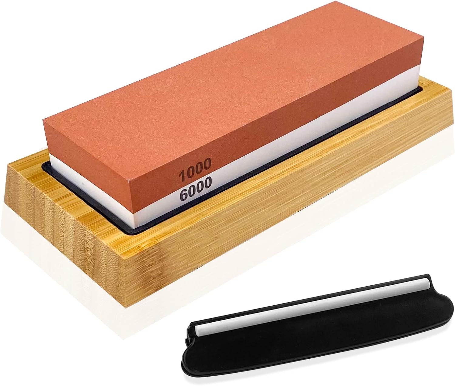 Uootach Pierre à Aiguiser, 2 en 1 Aiguiseur Couteaux 1000/6000, Meule professionnelle deux en un avec base en bambou antidérapante, Tapis antidérapant en silicone et Localisateur, pierre à aiguiser