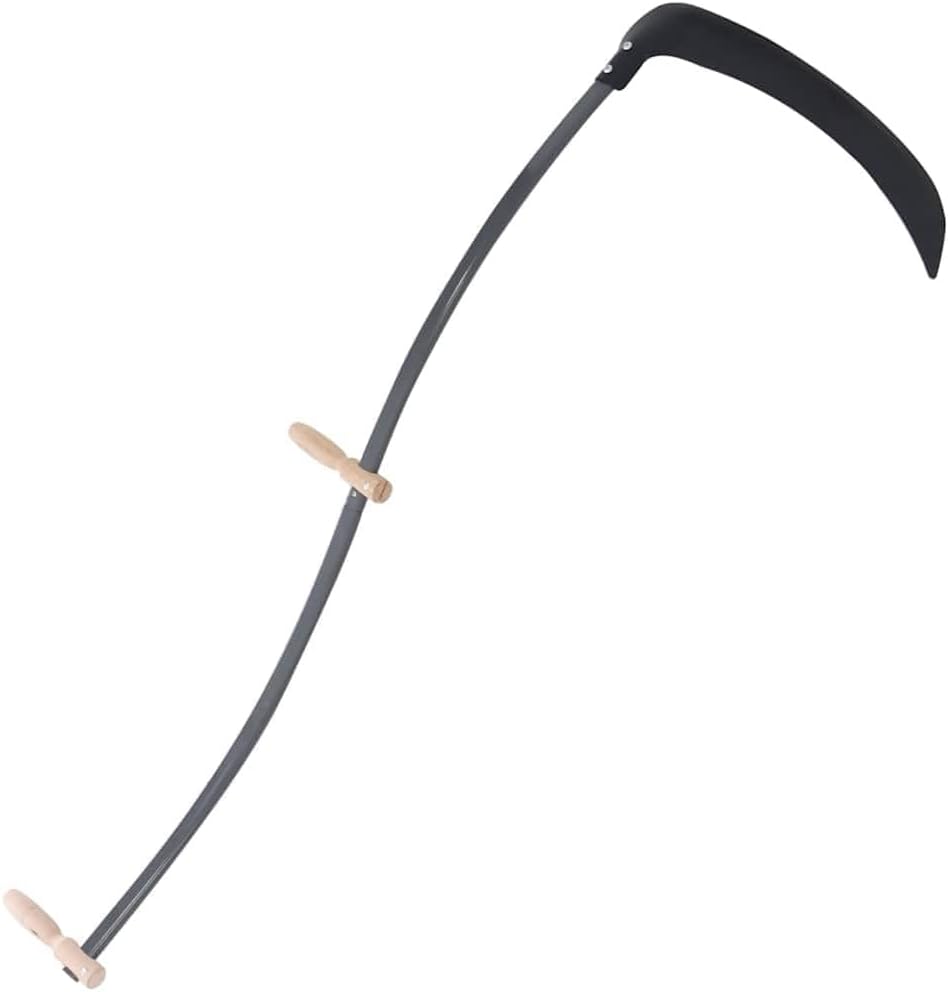 Lumanois Faux Manuelle 145 cm avec Pierre d'Affûtage, Lame Acier Courbée 59 cm Manche Bois 2 Poignées, Outil Fauchage Herbe Mauvaises Herbes Récolte Jardinage, Pierre à Aiguiser Incluse