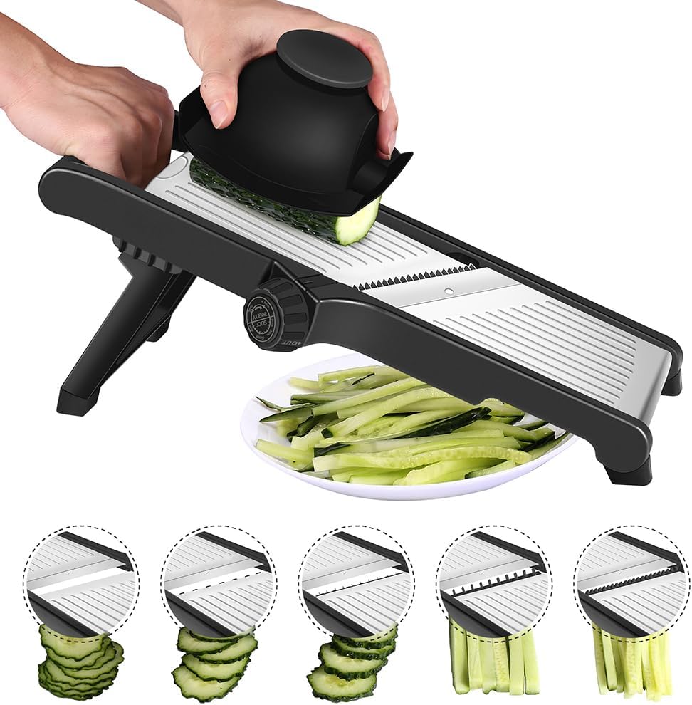 Mandoline Cuisine Coupe Legume Multifonctions - Decoupe Legumes Manuel Professionnelle Cuisine, Réglable en Acier Inoxydable, Réalisez des Tranches Épaisses de 1 à 9 mm