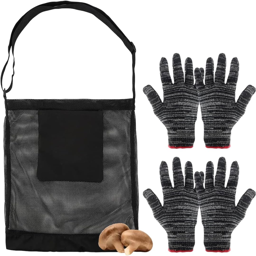 40 x 35 cm Saccueillette Fruits,2 Paires équipé de Gants,Sacnourriture pour Champignons,Sacdecueillette Ajustable,Sacramassage Champignons,adapté à la randonnée,au Camping