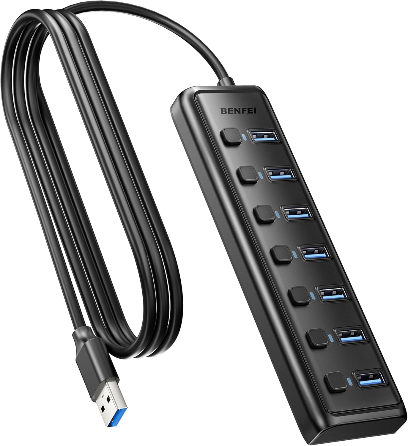 BENFEI Hub USB 3.0 7 Ports Ultra-Fin avec Câble 1 mètre - Compatible avec MacBook Pro/Air, Mac Pro, Mac Mini, iMac, Surface Pro, XPS, PC, Clé USB, Disque Dur Mobile (sans Charge)