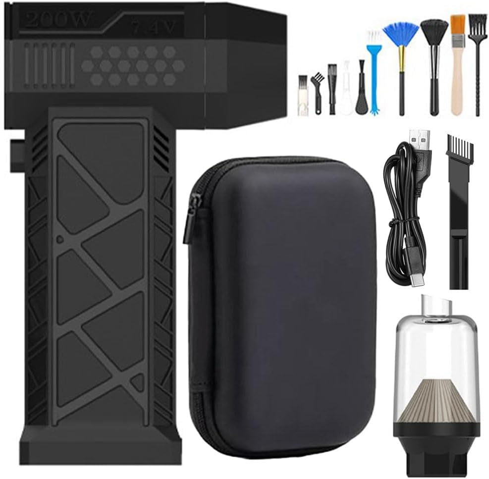 Dépoussiéreur électrique 130 000 tr/min, rechargeable par USB, ventilateur portable multifonction avec brosse et buse pour nettoyer les claviers d'ordinateur