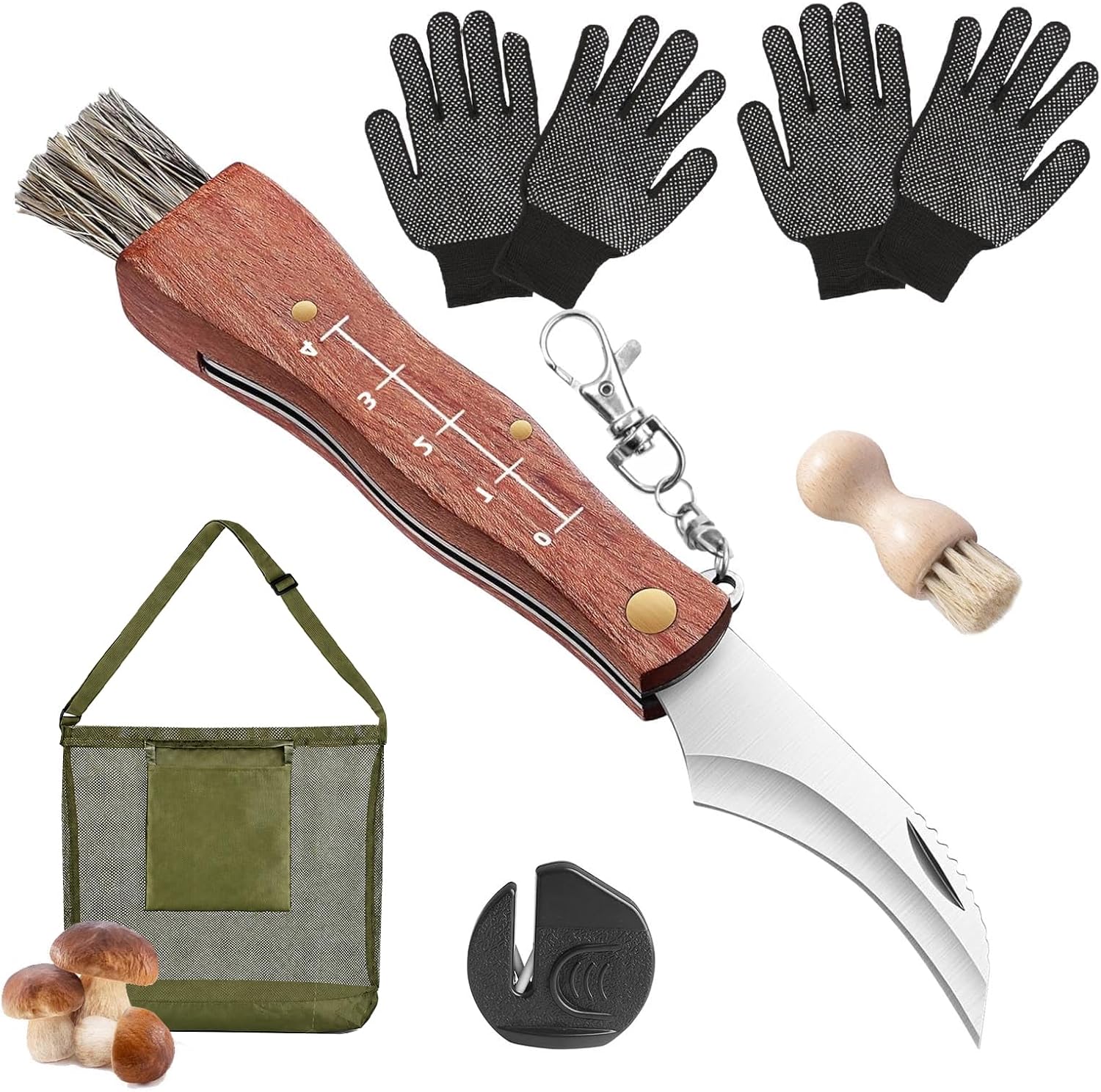 Set de couteaux à champignons avec brosse et sac