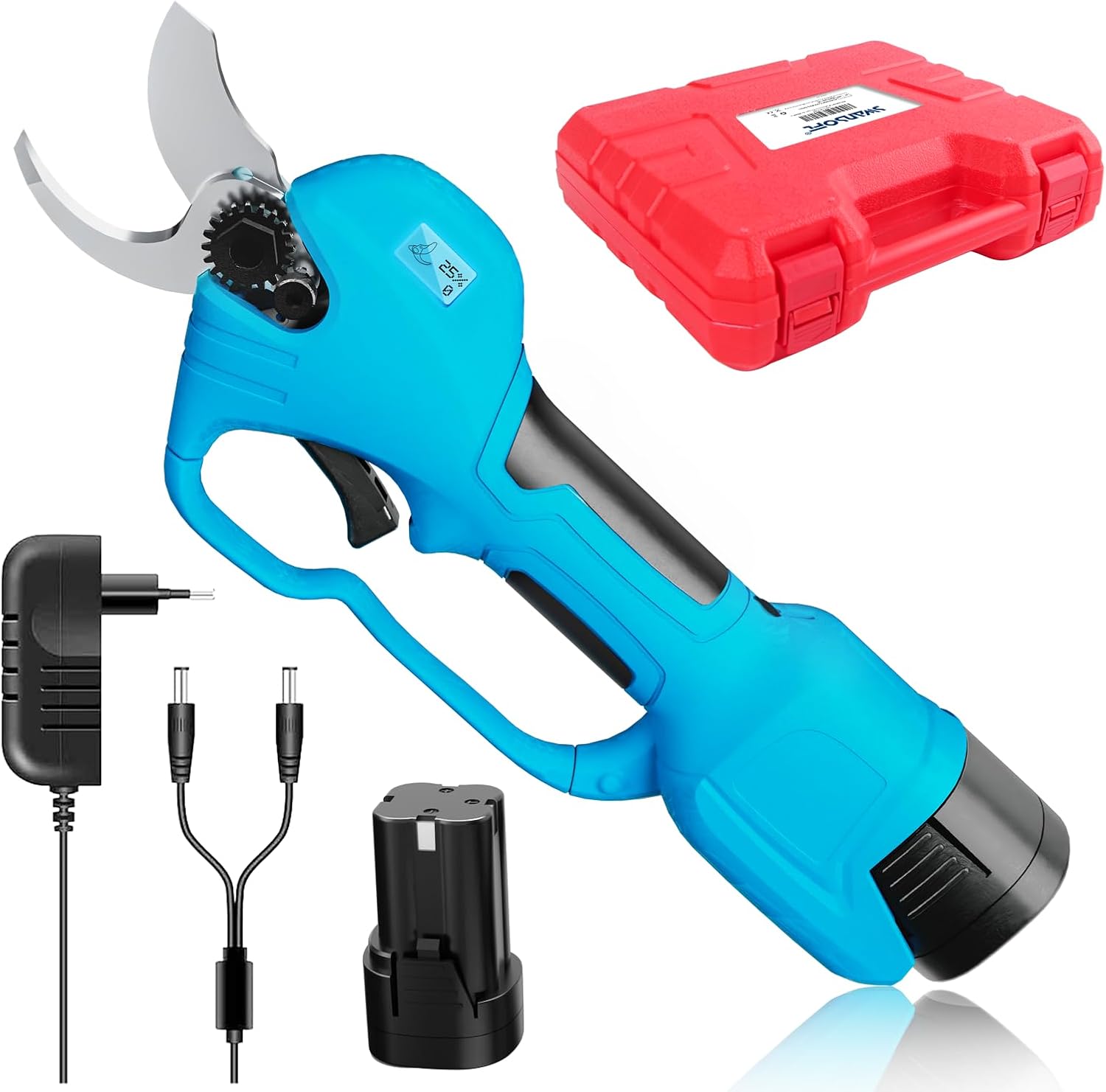 Sécateur électrique 30 mm Sécateur professionnel sans fil avec batterie 2pcs 2Ah pour élagage jardinage vignoble arbre fruitier (8610)