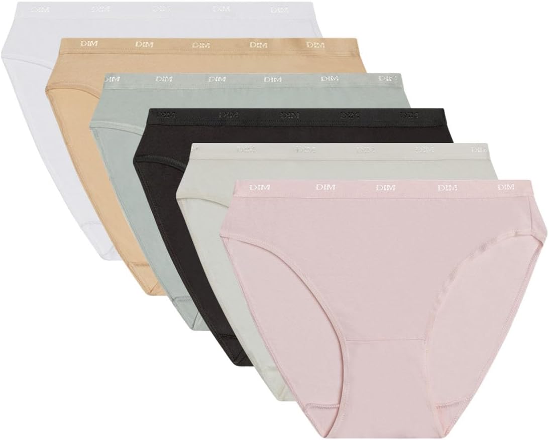 DIM Culottes Femme Lot de 6 | Les Pockets EcoDIM Coton | Douceur & Confort | Ceinture Invisible | Multicolores | Style Classique
