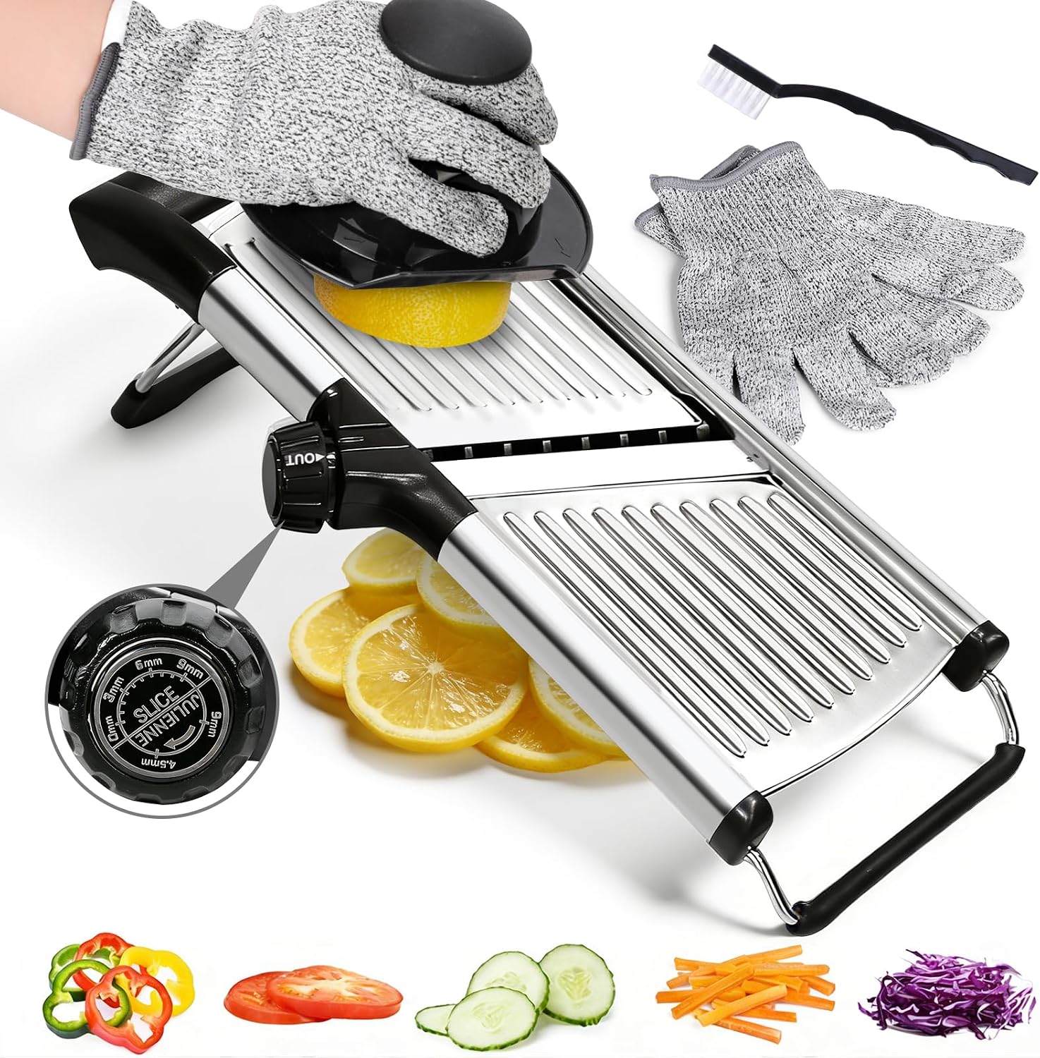Masthome Mandoline Cuisine Professionnelle en Inox, Trancheuse Réglable