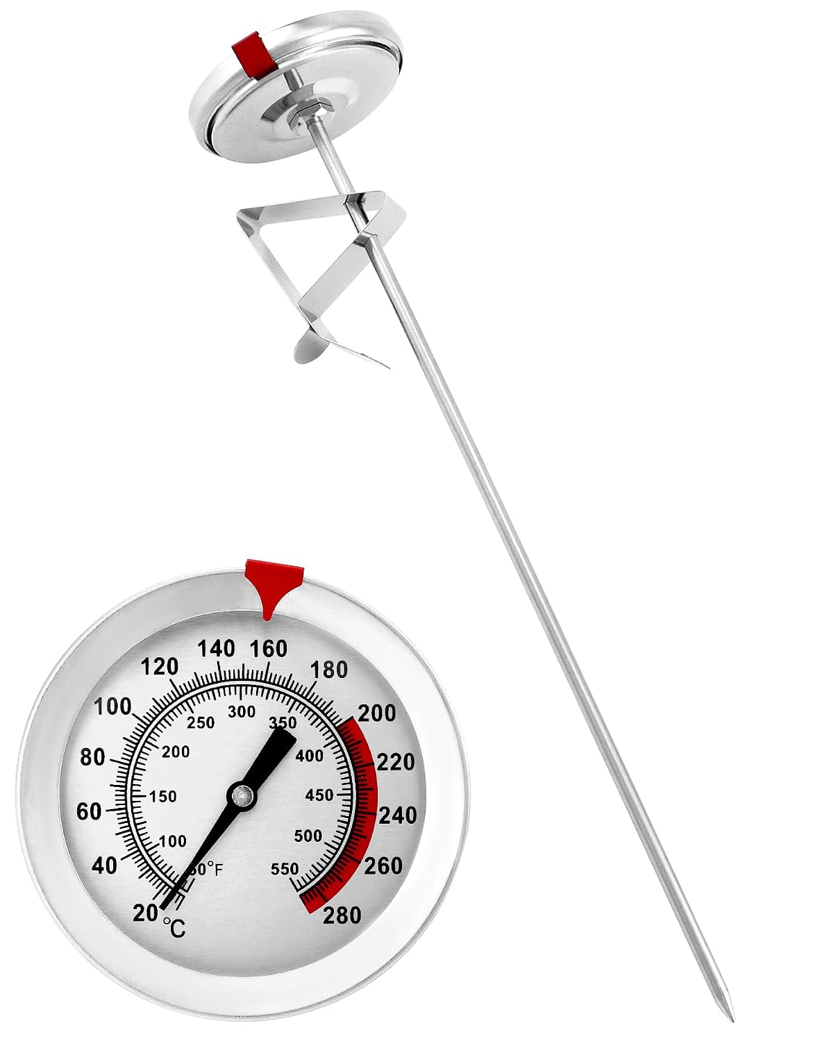 QWORK® Thermomètre à friture en acier inoxydable 304 Thermomètre à gril 290°C/550°F avec sonde de 23 cm de long