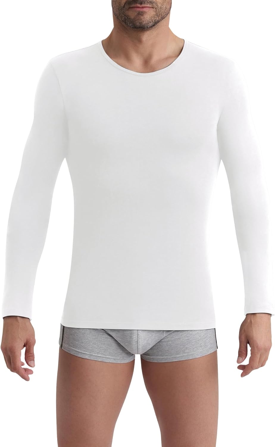 DIM Homme – T-Shirt Thermique R-Neck Manches Longues x1 | Coton Majoritaire | sous-vêtement Chaud et Doux | Look Chiné | Certifié Oeko-Tex