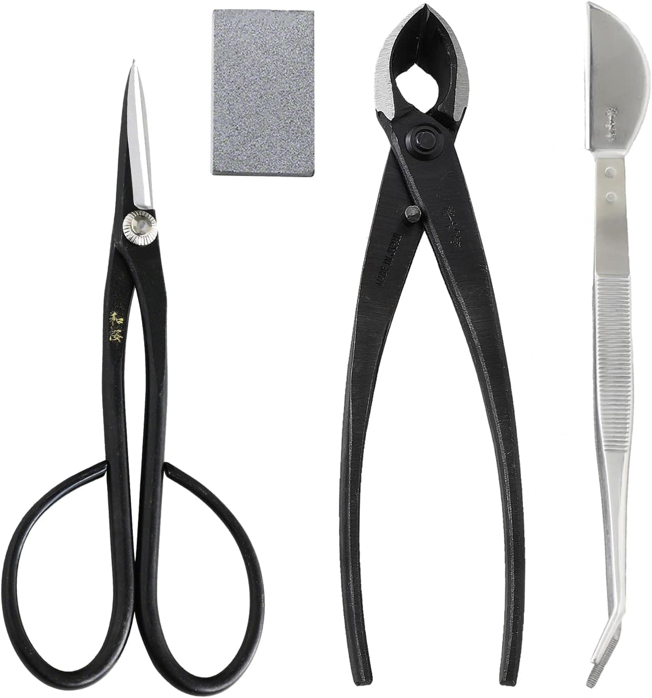 Wazakura Kit Bonsaï 4 Pièces : Ciseaux Satsuki, Pince Concave et Gomme