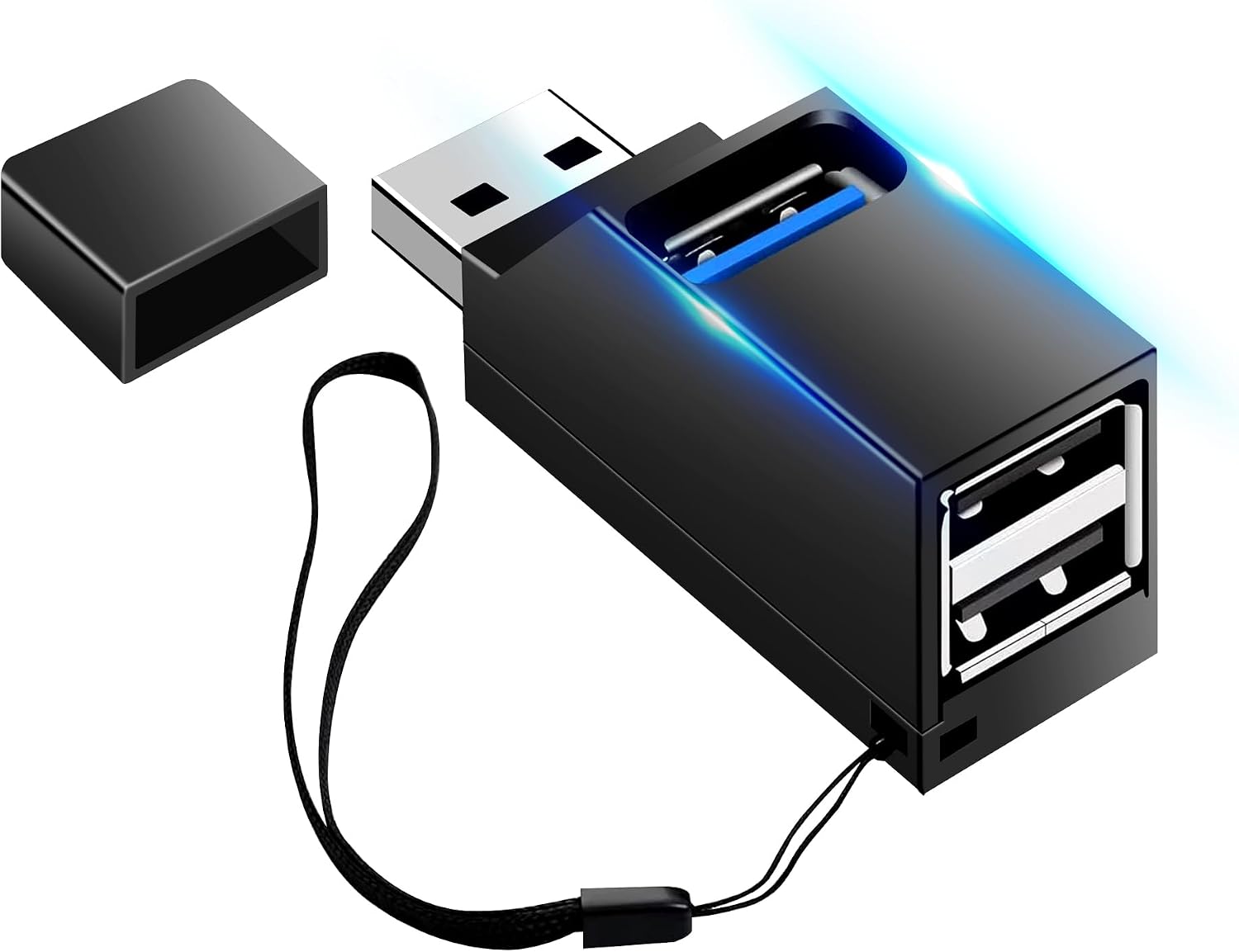 Hub USB 3.0, hub répartiteur 3 Ports (2 USB 2.0 + USB 3.0), Adaptateur USB, hub de données, Tour directe Hub de Transfert USB 3.0 Haute Vitesse pour PC Portable clé USB (Noir)