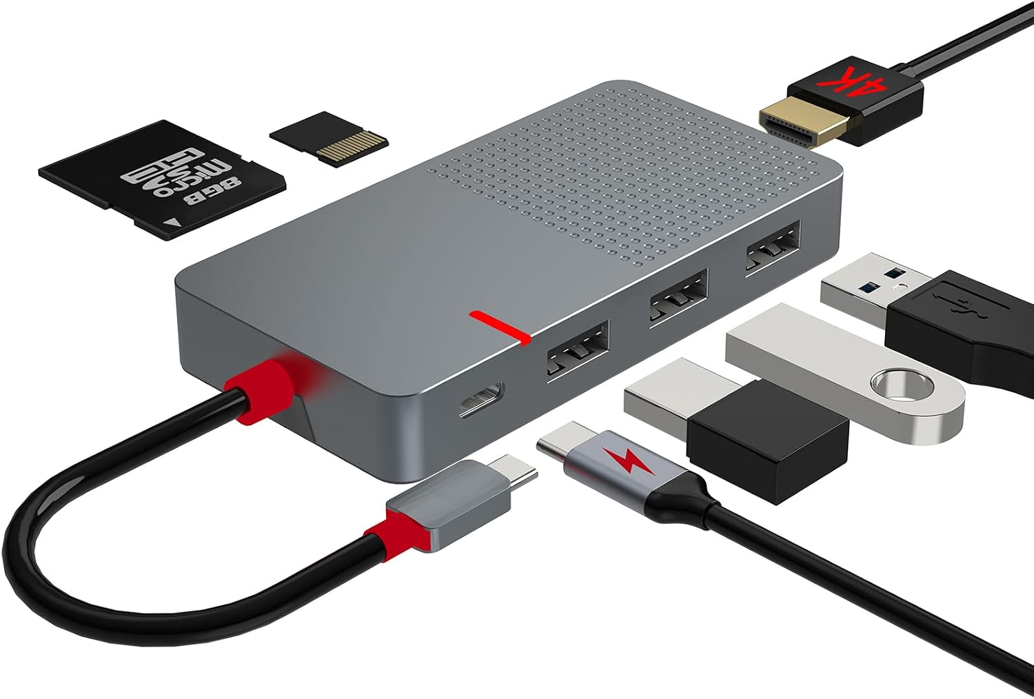 Hub USB, 7 en 1 Adaptateur USB C Multiport Station d'accueil, 4K HDMI, 100W PD Charge, 3Ports USB 3.0 Lecteur de Carte SD/TF, pour MacBook Pro Air HP XPS Steam Deck Dell Lenovo