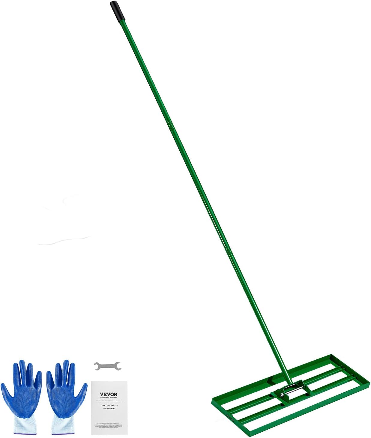 VEVOR Râteau de Nivellement de Pelouse 75,8x25,4 cm Raclette à Gazon avec Manche en Acier 198 cm Râteau Niveleur pour Jardin, Terrains de Golf, Exploitations Agricoles, Sable, Terre, Compost, Mousse