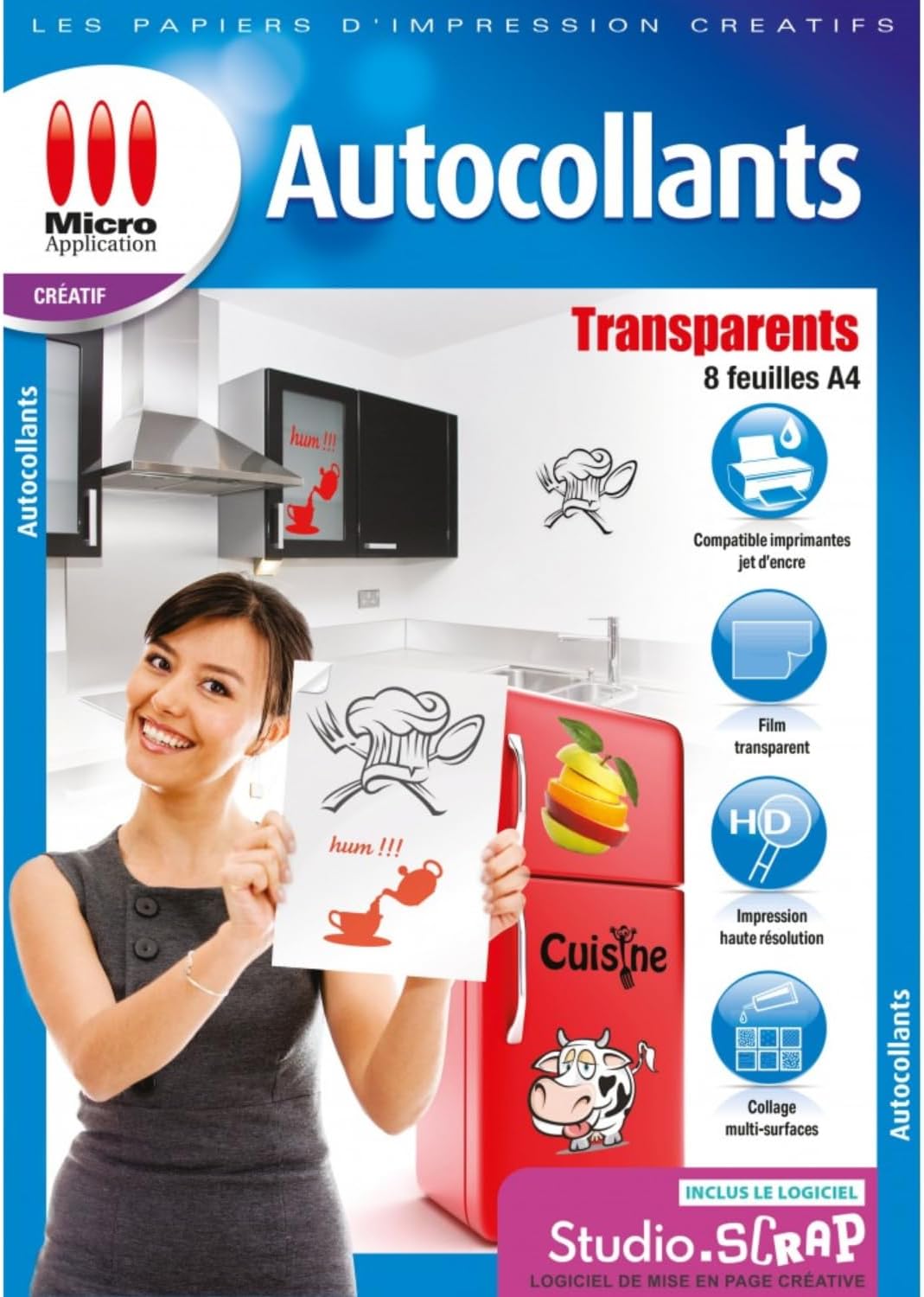 Micro Application Papier Autocollant Transparent - Pochette 8 Feuilles Étiquettes Adhésif Transparent A4, Impressions - 5091
