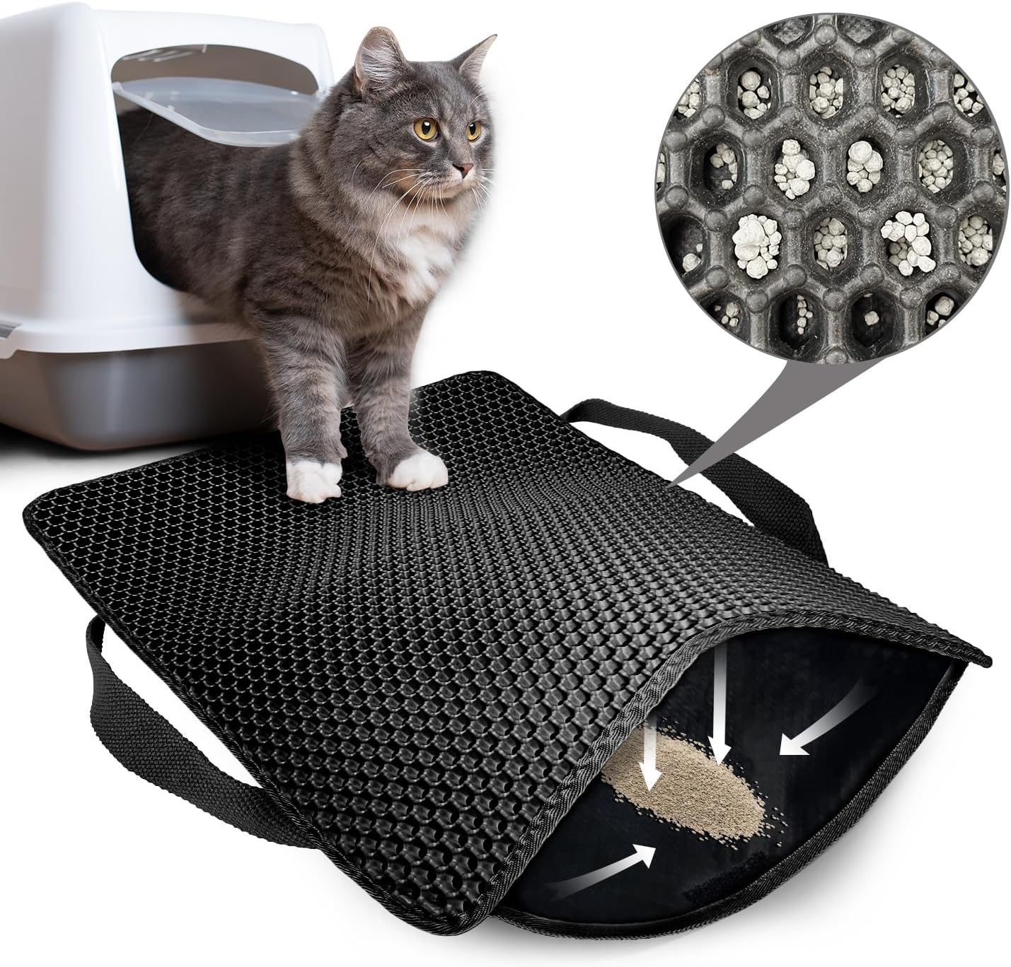 Tapis Litière Chat 61x38cm poignées, Tapis de Litière pour Chat Imperméable