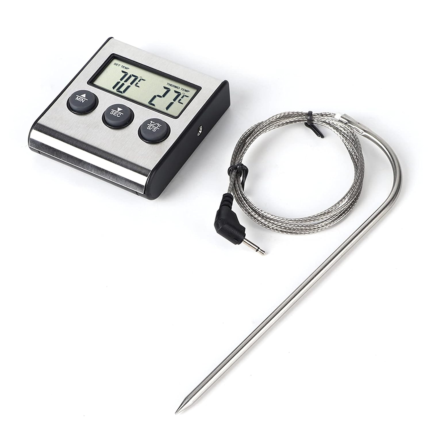 FTVOGUE Thermomètre à Viande Numérique avec Fonction Minuterie, Grand écran LCD pour la Cuisine, Barbecue, Cuisson