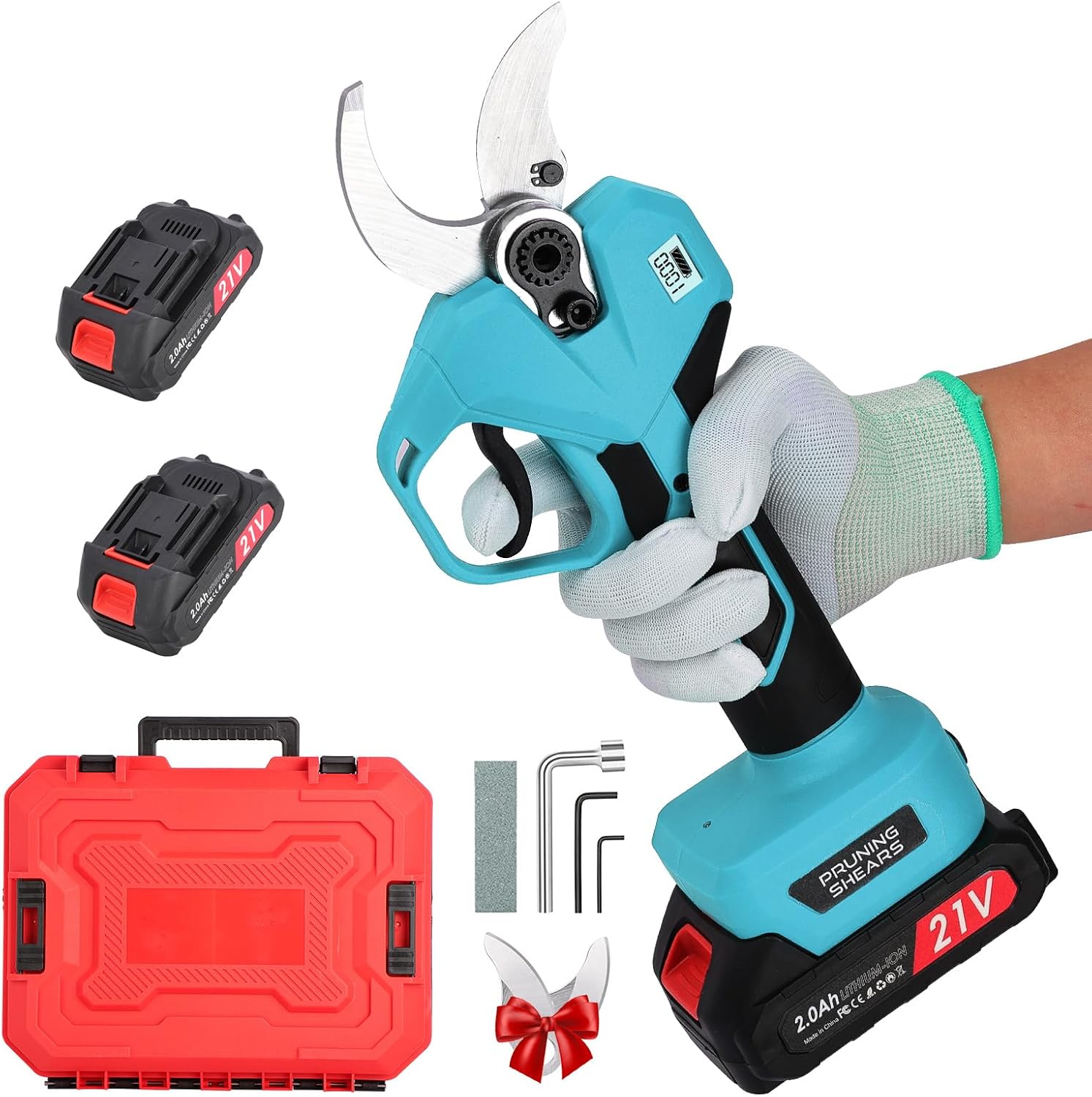 Secateur Electrique Sans Fil 50mm: Sécateur Électrique Sans Balais avec 21V 2x2000mA Batteries, 2PCS SK7 Professionnel Sécateur Lame Convient Pour Jardinage Arbustes, Raisins, Olives