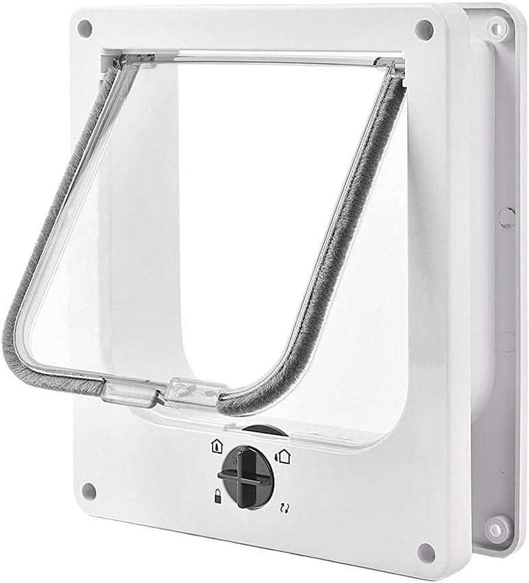Chatière pour Chat, Chatière Magnétique à 4 Voies pour Chats et Petit Chiens, Facile à Installer, Porte pour Animaux Coulissant Manuel sur Mur/Bois/Porte en UPVC (Blanc,M)