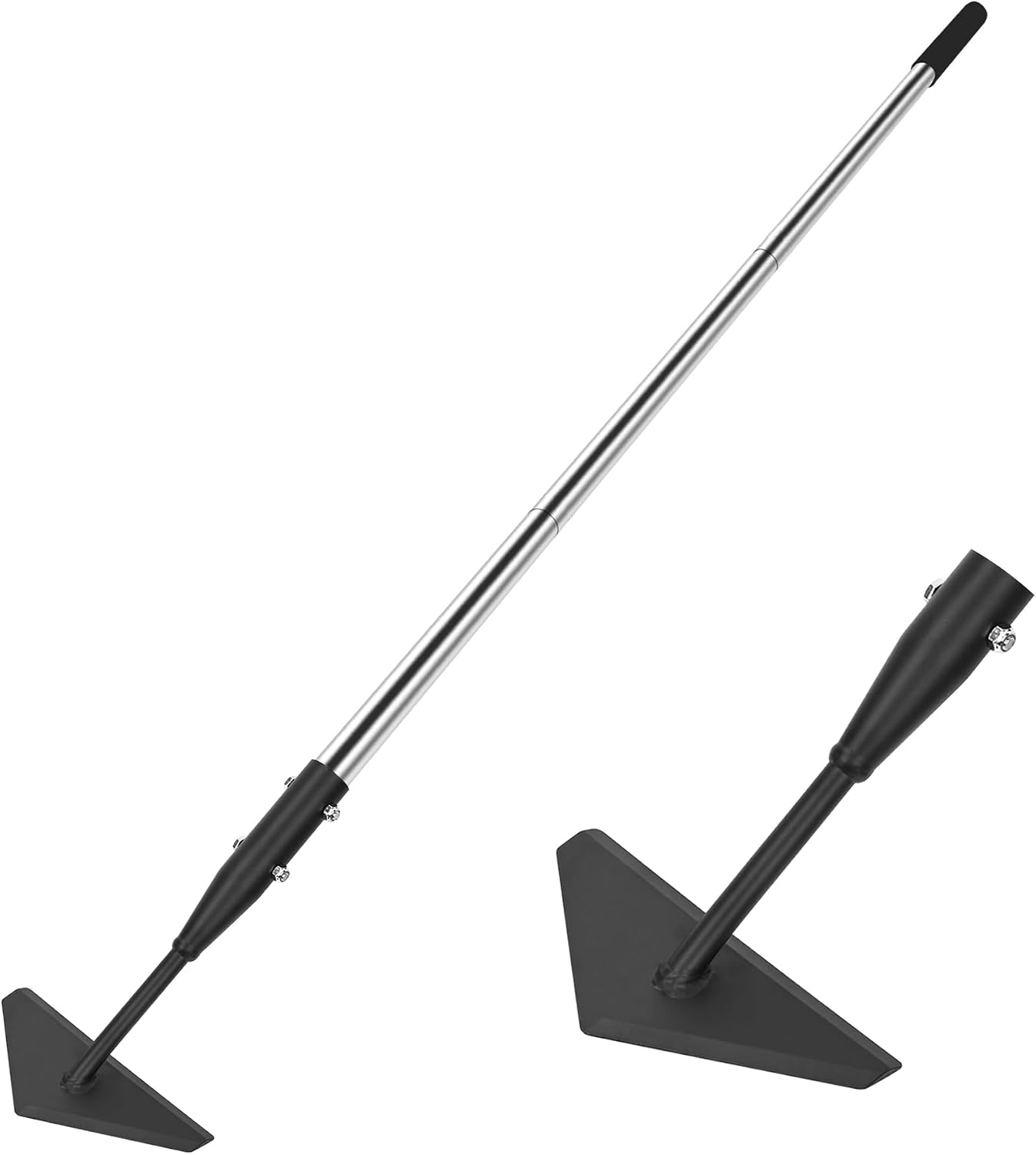 BARAYSTUS Binette de jardin triangulaire à manche long, houe triangulaire avec longue poignée, jardin réglable pour désherber, creuser, travailler le sol, triangle de jardin