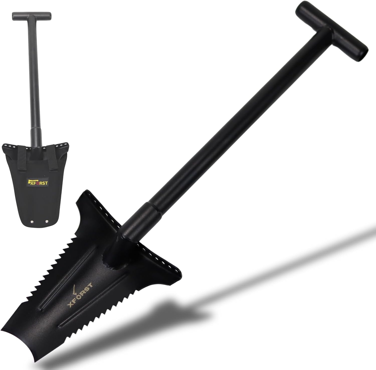 Xforst X-SZ1 Bêche en Acier au Carbone – 70 cm, 1,36 kg, Lame Trapezoïdale avec Bord Tranchant, Idéale pour Le Jardinage, l'Élimination des Racines, Détecteur de Métaux/Bord de Repose-Pied Renforcé