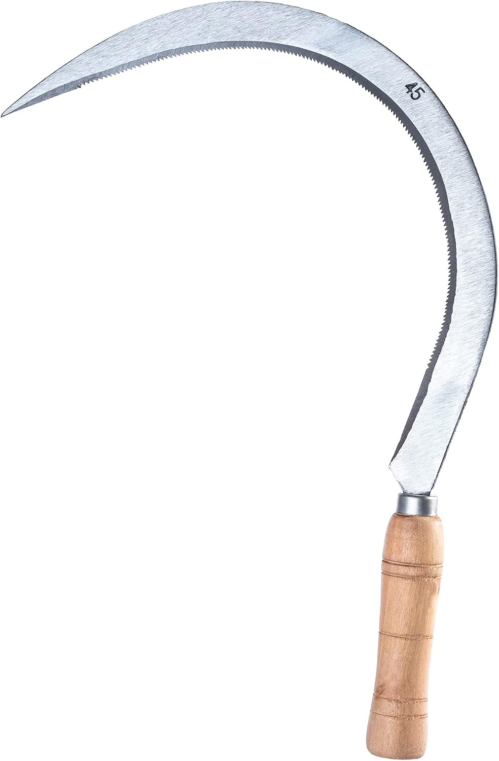 KADAX Faucille à Longue Lame en métal, Faucille Ronde avec Manche en Bois, Faucille à Main, Faucille à Feuilles, Faucille de Jardin, Protection de Coupe, Faucille pour Faux (Ronde, Argent)