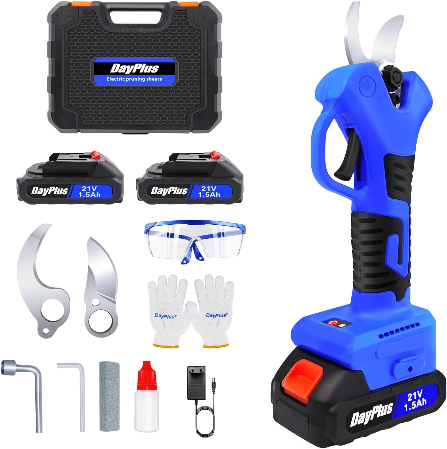 Sécateur Électrique, Sécateur de Jardin Sans Fil avec 2PCS Batterie, Cisailles Électriques Professionnels de 30mm de Diamètre Pour Branches de Arbres, Moteur Sans Balais