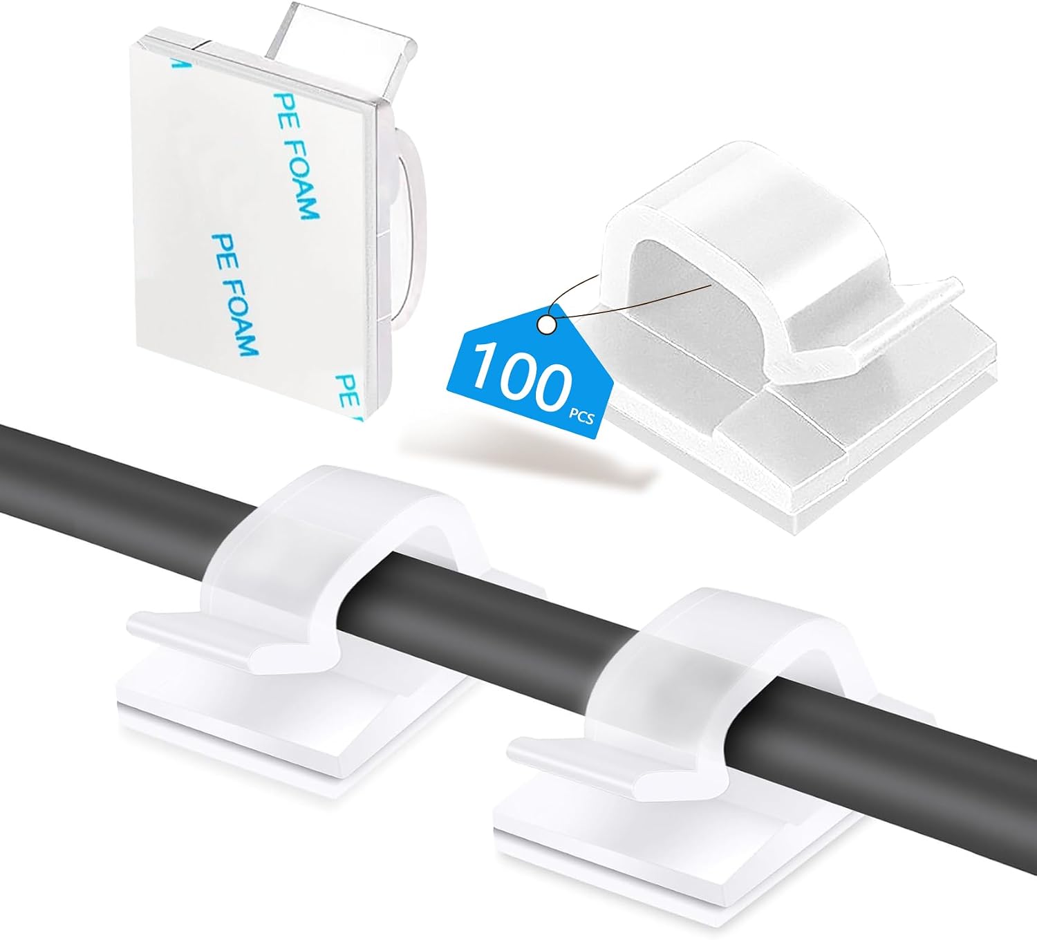 Abnii Lot de 100 Grands Clips de Câble Adhésifs, Transparent