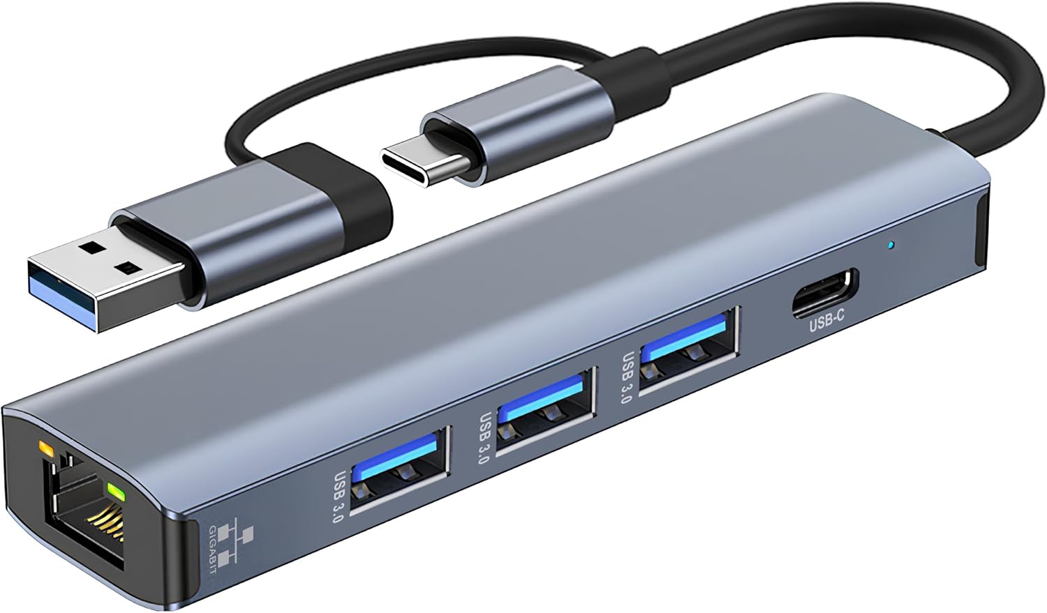 Adaptateur USB C Vers Ethernet RJ45 Gigabit Hub Avec 3 Ports USB 3.0 Et 1 Port Type-C Pour MacBook XPS Surface Pro Linux Chromebook