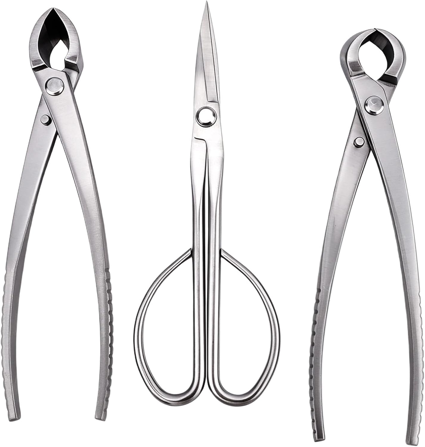 3pcs Outils pour Bonsaï, Professionnel Acier Inoxydable Comprenant Coupe-Bouton Coupe-Concave et des Ciseaux à Feuilles pour Taille de Précision Mise en Forme et l'Entretien des Plantes