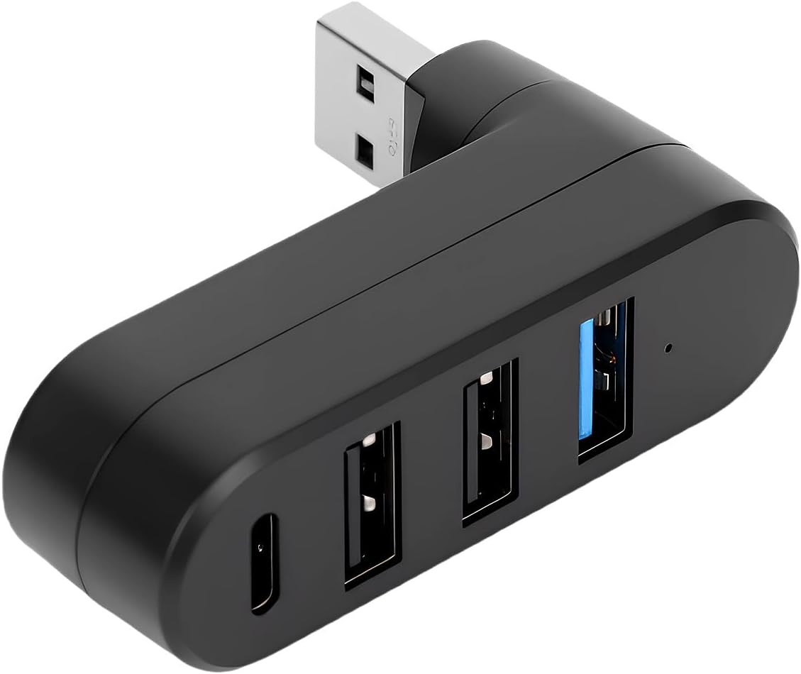 Hub USB à Multiple Ports 3.0, Mini Adaptateur Multiport 3ports USB-A 1 Port USB-C Rallonge USB (90°/180° Rotatif) pour Ordinateur Portable Voiture Compatible avec Macbook Samsung Notebook Imprimante