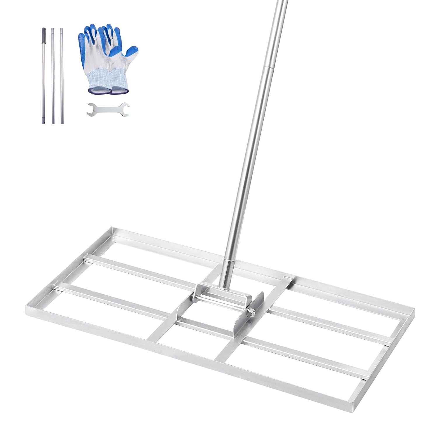 VEVOR Râteau de Nivellement de Pelouse, 762 x 355 x 2190 mm, Niveleur de Gazon, Manche 1981 mm, en Acier au Carbone Résistant à la Rouille, Outil de Nivellement pour Cour, Terrain de Golf, Jardin