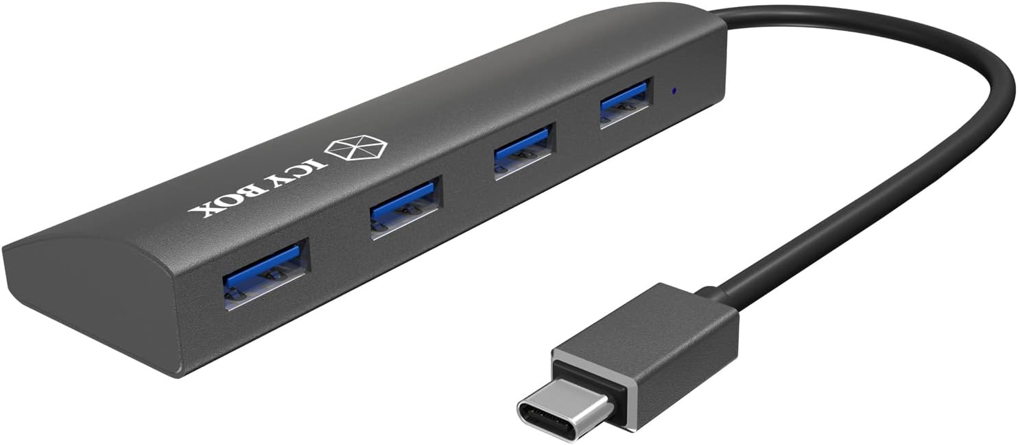 ICY BOX IB-AC6405-C hub USB 4 Voies avec cble USB Type-C & 4X Ports USB 3.0 (Type-A), cble intégré, Aluminium, Anthracite