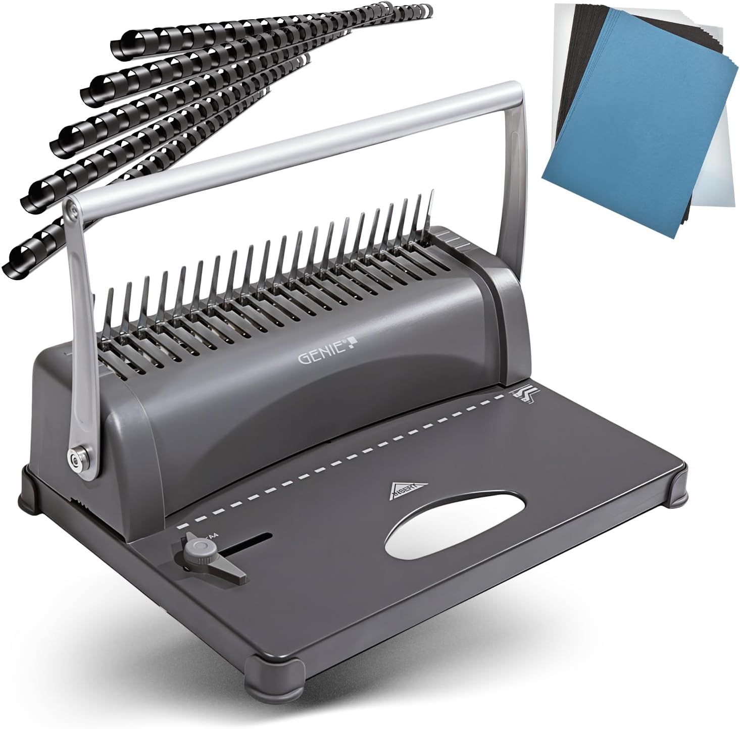 Genie CB 850 Relieuse (jusqu'à 350 Feuilles, DIN A4, avec kit de démarrage 75 pièces) Argent/Noir