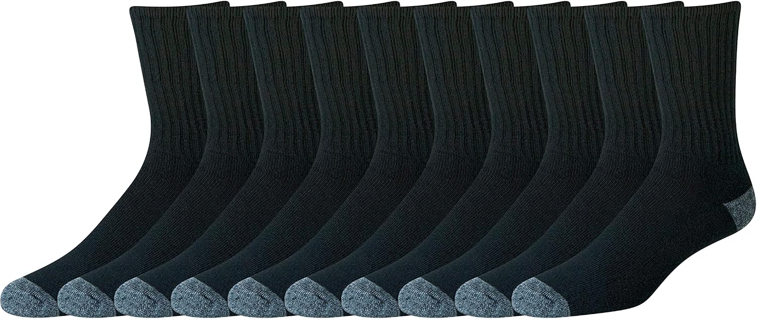 Amazon Essentials Homme Chaussettes de Sport Mi-Mollet Confortables et Durables en Coton, Semi-Rembourrées, Lot de 10