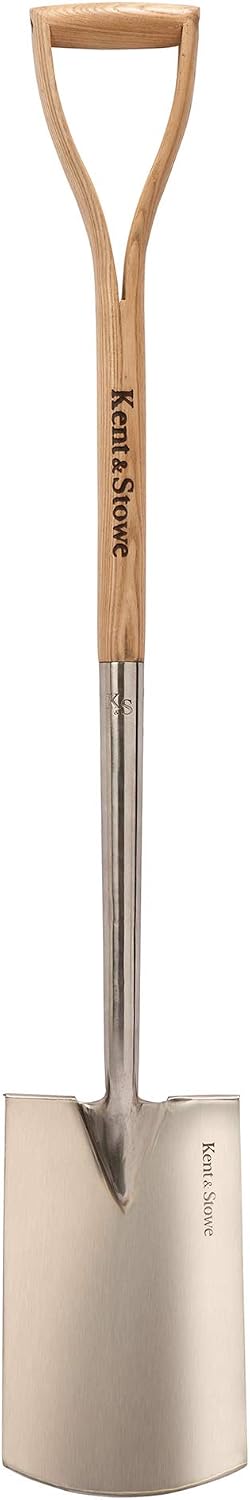 Kent & Stowe bêche de jardin – Pelle de jardinier en acier inoxydable pour sols durs, pelle de jardin avec manche en frêne, longueur : 110 cm