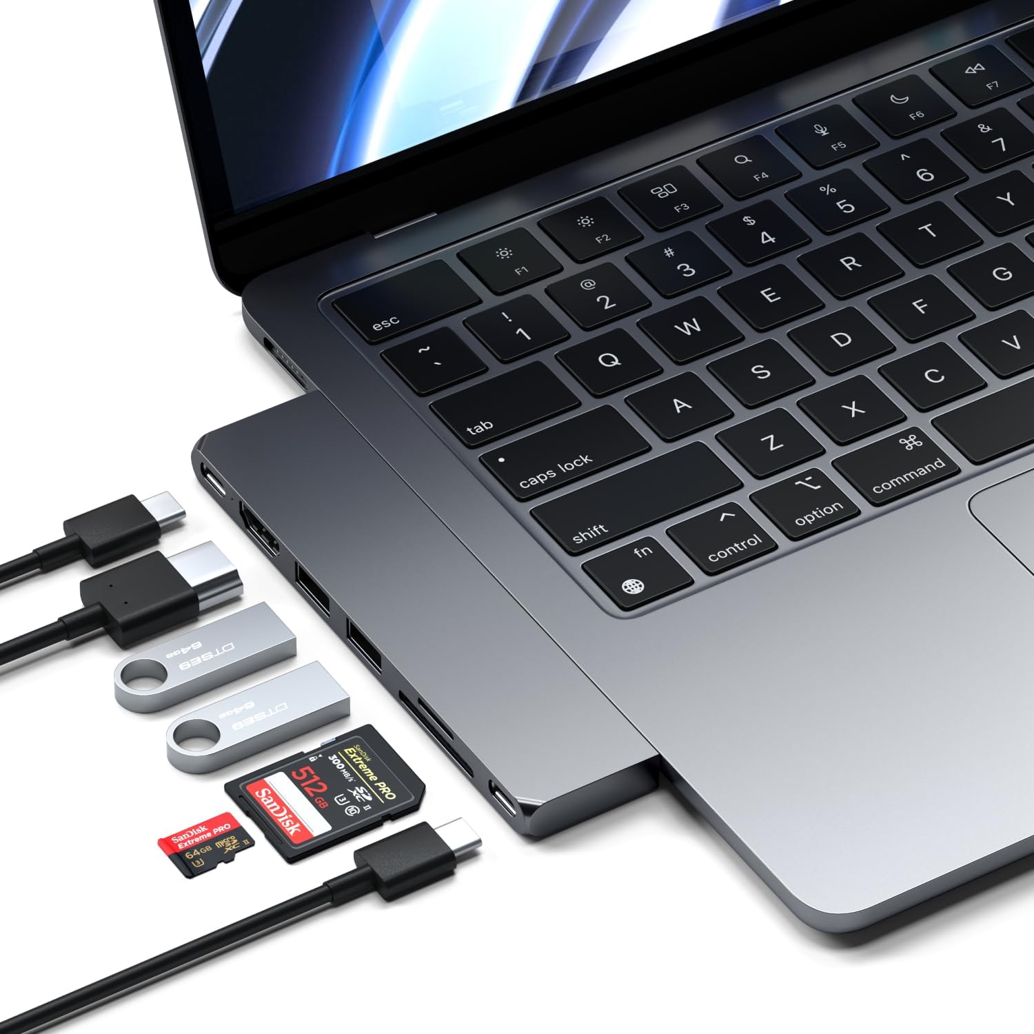 SATECHI Hub USB C 7-en-1 Pro Slim, USB4 40Gbps, HDMI 4K, 100W, Minuit