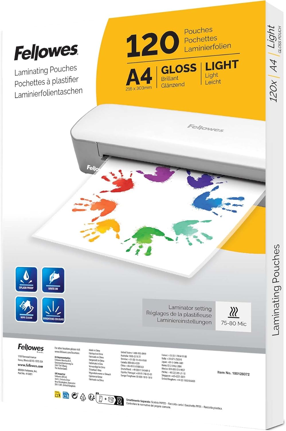 Fellowes 120 pochettes de plastification A4, finition brillante, 120 pochettes - Idéales pour les documents et les photos - Exclusivité Amazon